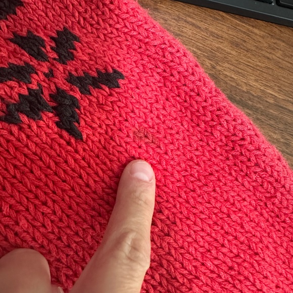 Vintage Black & Red Patchwork Chunky Mockneck Grannycore Grandpa Sweater Sz S - Picture 7 of 8